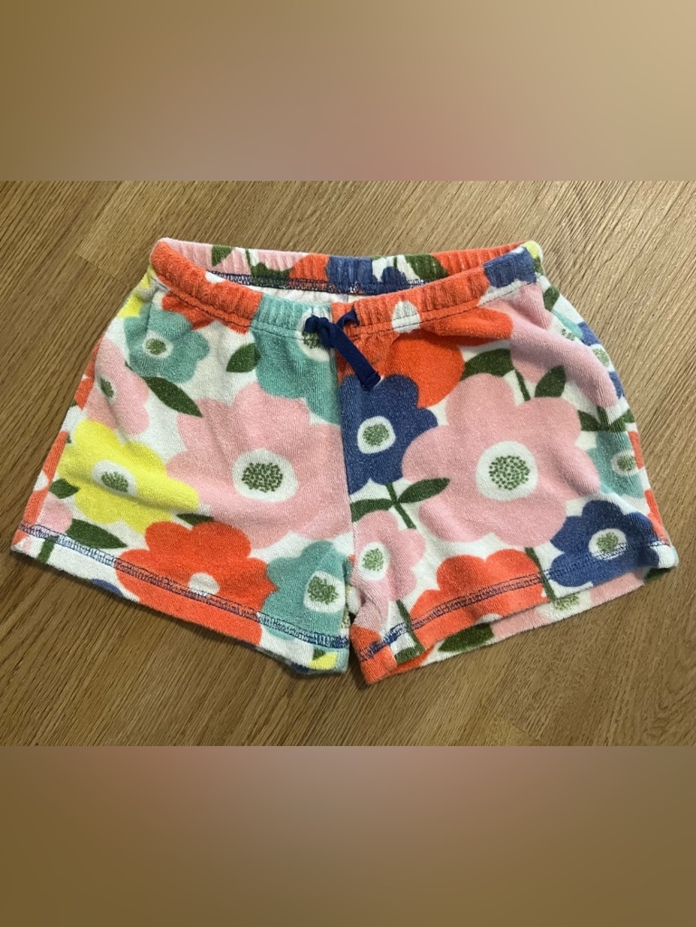 Mini Boden Floral Terry Shorts - Pink, Orange, Blue, Yellow, Green, White